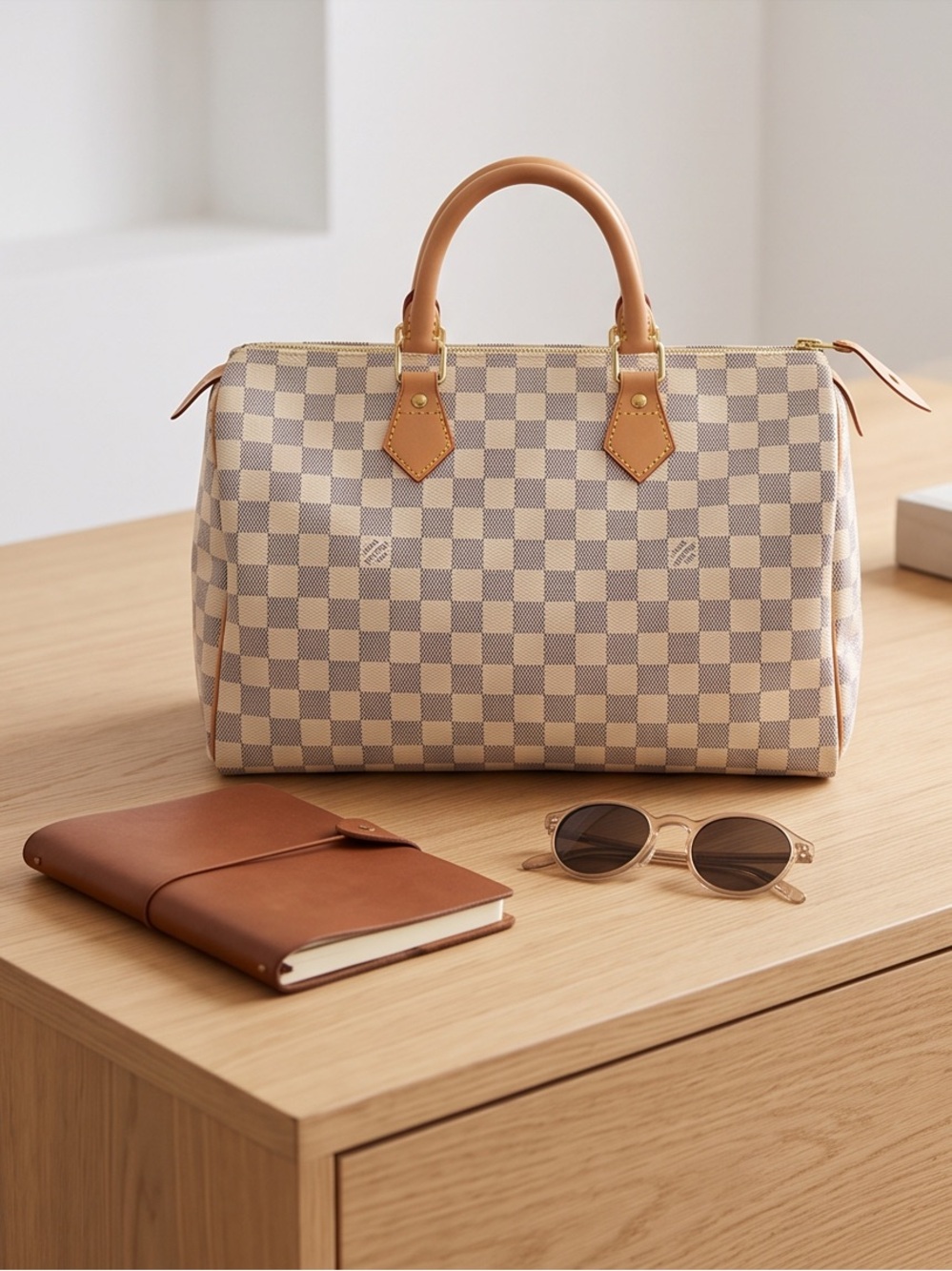 Louis Vuitton Damier Azur Speedy 30 in Cream and Tan Leather